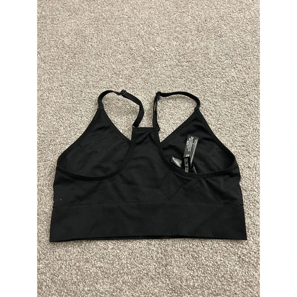 PINK Victoria's Secret Sports Bra Womens Medium Black Excellent Racerback V-Neck
